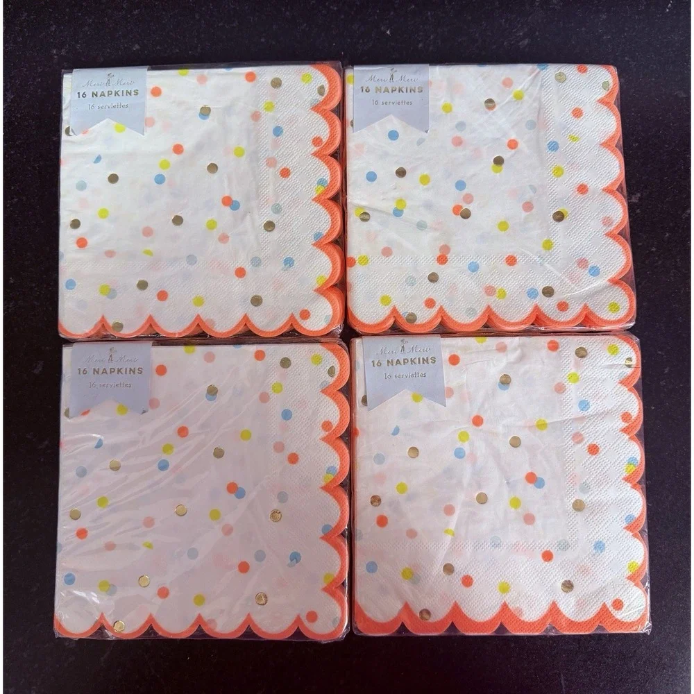 Meri‎ Meri Polka Dot Party Napkins Lot of 4 Packs 16 Each Scalloped